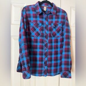 Duluth Trading Co Blue & Burgundy Plaid Button-Front Shirt